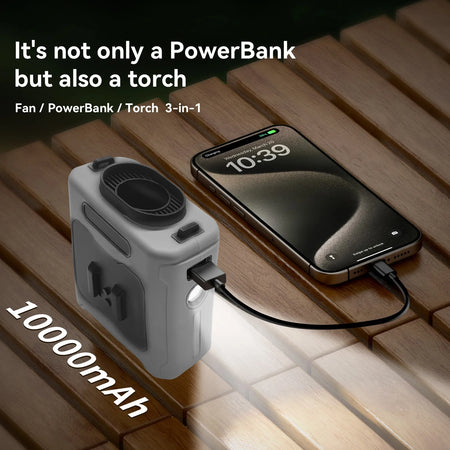 10000mAh Portable Waist Fan &ndash; 3 In 1 Power Bank LED Light