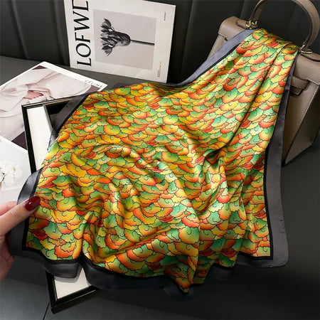 HVATILAWC 70X70cm Big Square Silk Scarf &ndash; Elegant Vintage Print Design FJ858-3 / 70X70cm