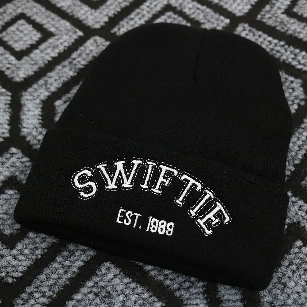 SWIFTIE 1989 Embroidered Unisex Beanie - Windproof Acrylic Knit Hat black