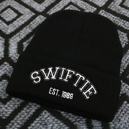 SWIFTIE 1989 Embroidered Unisex Beanie - Windproof Acrylic Knit Hat black