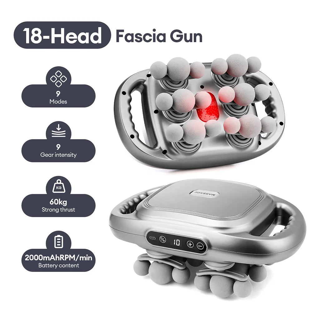 42-Heads Fascia Gun &ndash; Powerful High Frequency Massage 18 head-grey