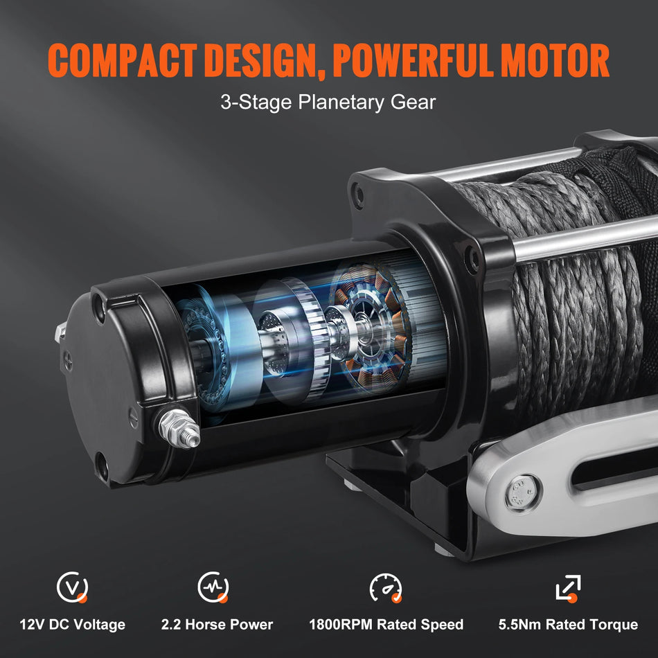 Jeep Off Road Elektrische lier 4500lb met synthetisch touw, draadloos of bedraad