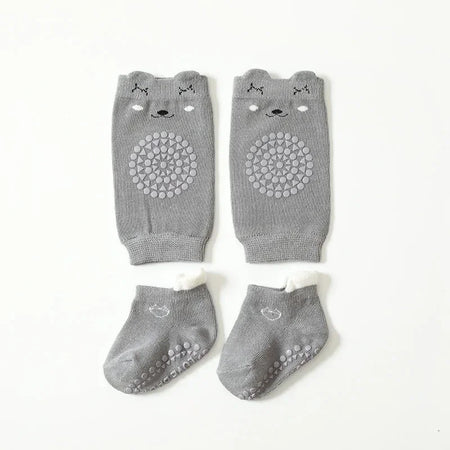 Kids Knee Pads And Anti Slip Socks Set &ndash; Crawling Safety grey / M 1-3Y 12-14cm