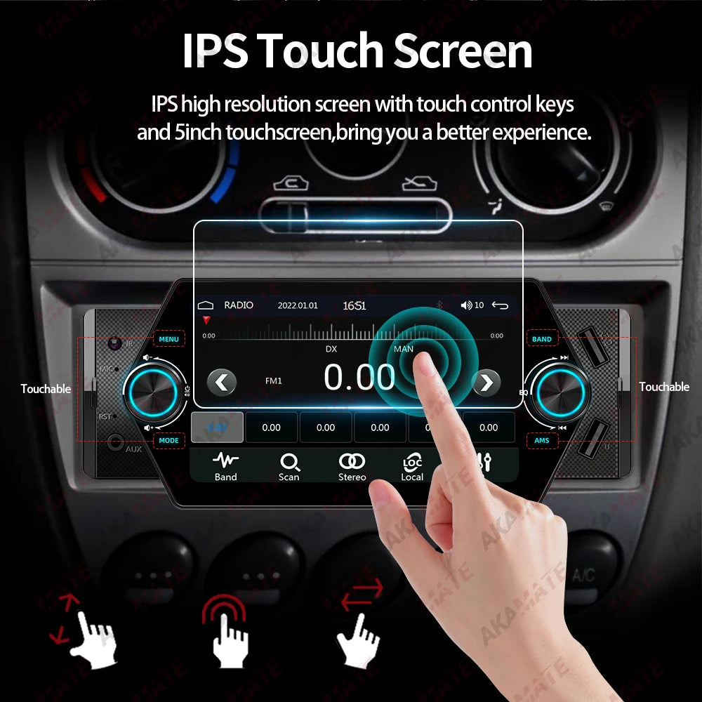 1 Din 5 Inch MP5 Car Radio - Wired CarPlay Android Auto