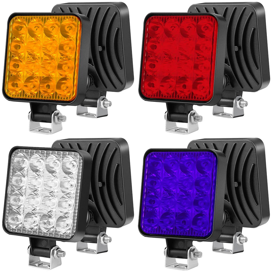 Lampe de travail pour camion Jeep tout-terrain LED carrée 16 LED 48W 12V boîtier en ABS durable