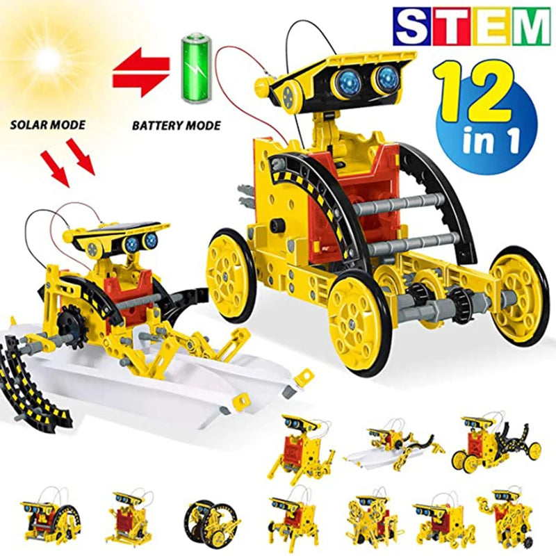 12-in-1 DIY Solar Robot Kit for Kids &ndash; STEM Educational Science and Engineering Toy 12 in 1 Yellow