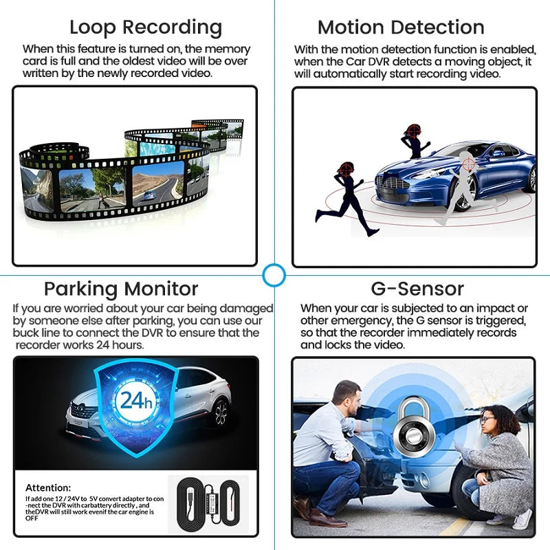 Dashcam 4.3 Inch FHD 1080P Dual Lens DVR - Night Vision