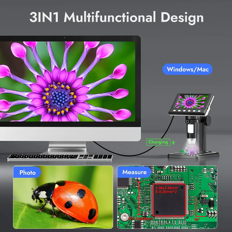 RIEVBCAU DM7 &ndash; 4.3 Inch Digital Microscope With 1000X Zoom