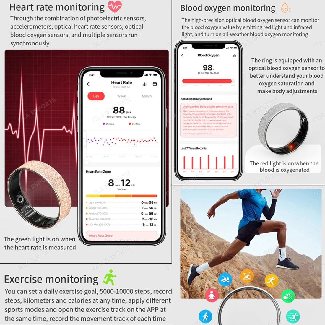 Smart Ring with Charging Case - Health &amp; Sleep Monitor, Waterproof, Multi-sport Mode