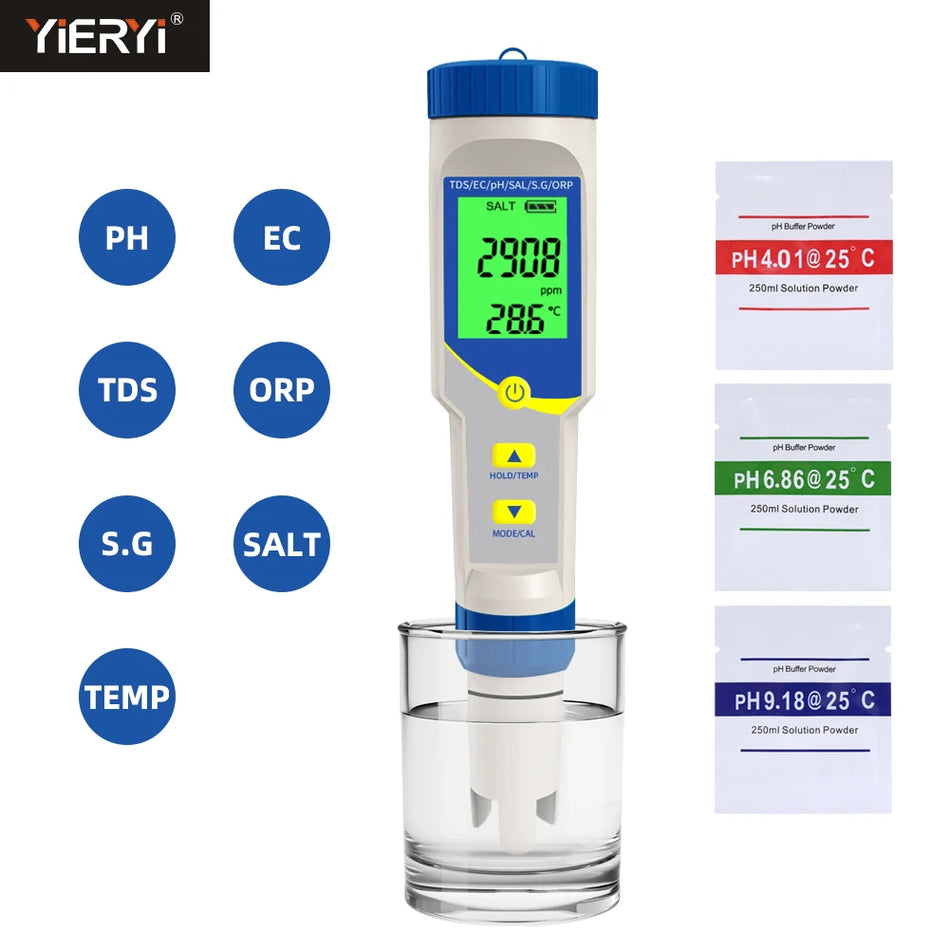7 in 1 PH Matuoklis su 0.01 Rezoliucija Akvariumui, Baseinui, Hidroponikai, TDS EC ORP