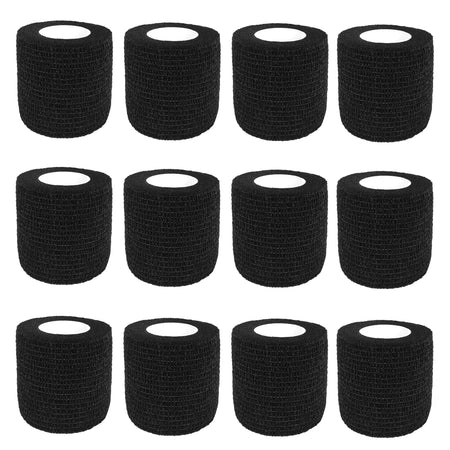 Self-Adhesive Elastic Bandage Wrap for Sports &amp; Tattoo Protection Black x 12