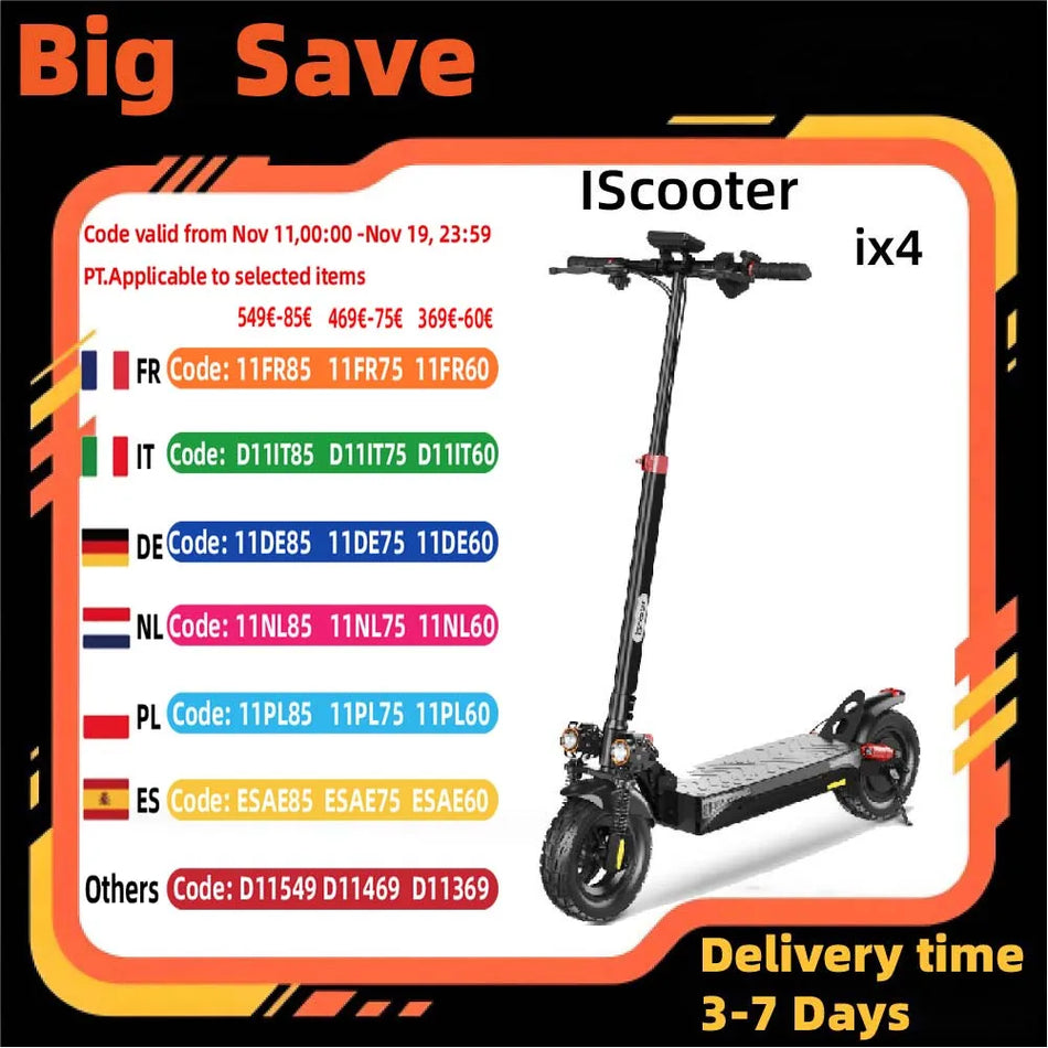 iScooter iX4 Ηλεκτρικό Σκούτερ με Ελαστικά Πνευματικά για Off-Road