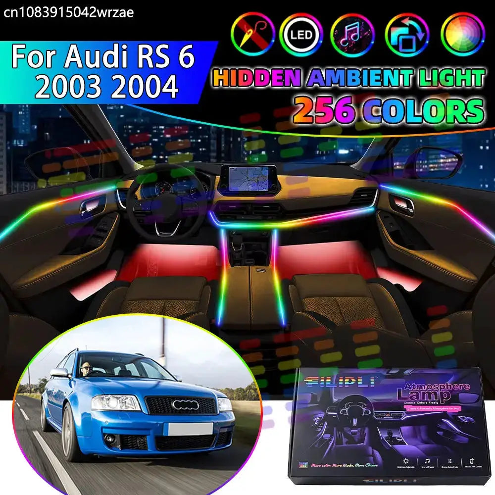For Audi RS 6 C5 4B 2003 2004 RGB Car Interior Ambient Lights Strips Breathing Lighting Kit App Control LED strips Auto Parts by InterCyprus Trading Ltd