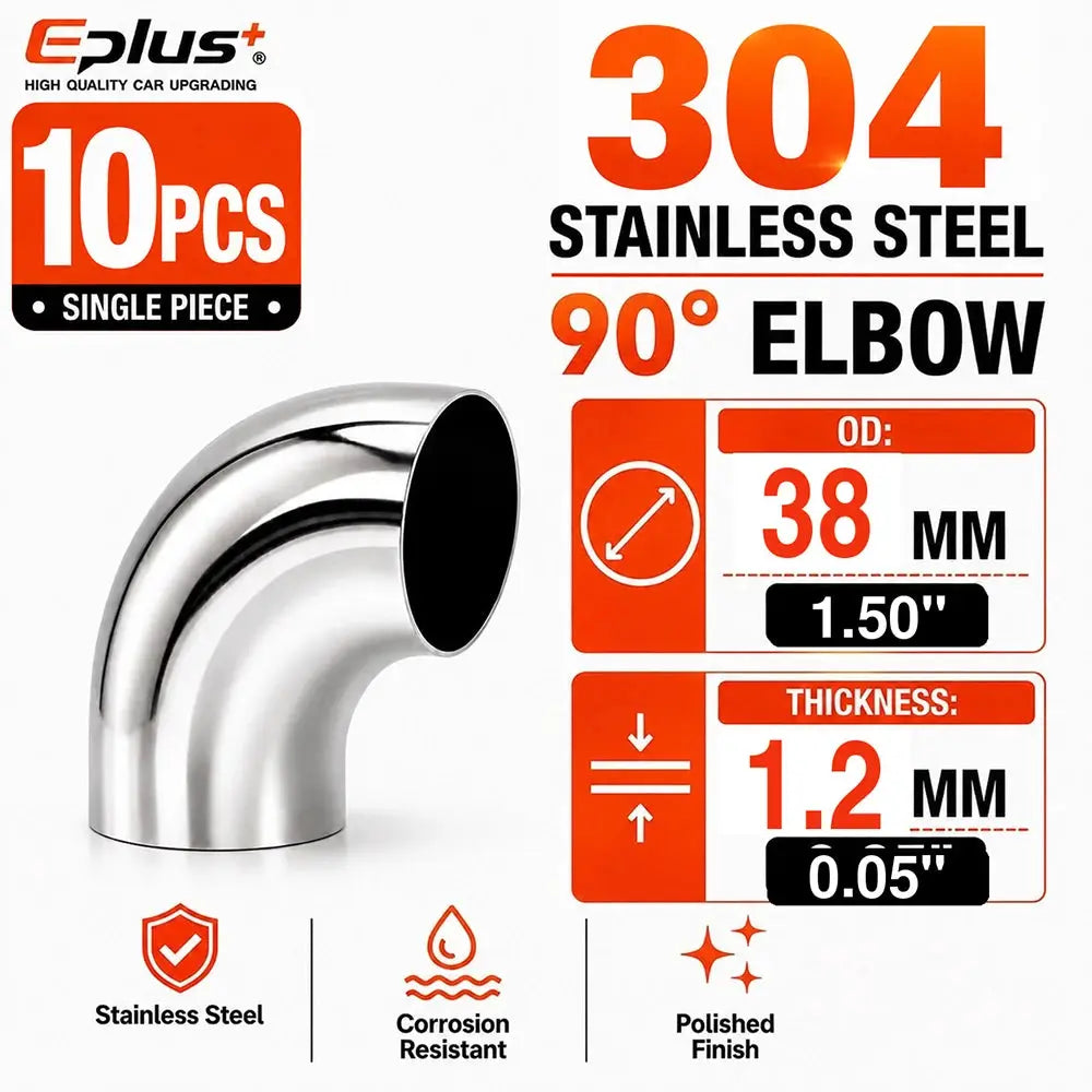 10PCS Universal 304 Stainless Steel 90 Degree Elbow Pipe Polished Weld‑On Pipe Fitting Bend Tube for Car Exhaust Muffler Replace by InterCyprus Trading Ltd