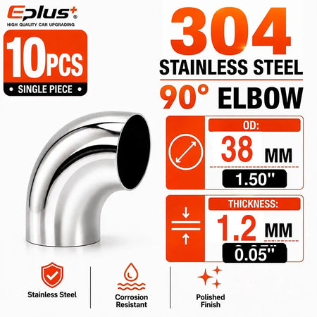 10PCS Universal 304 Stainless Steel 90 Degree Elbow Pipe Polished Weld‑On Pipe Fitting Bend Tube for Car Exhaust Muffler Replace by InterCyprus Trading Ltd