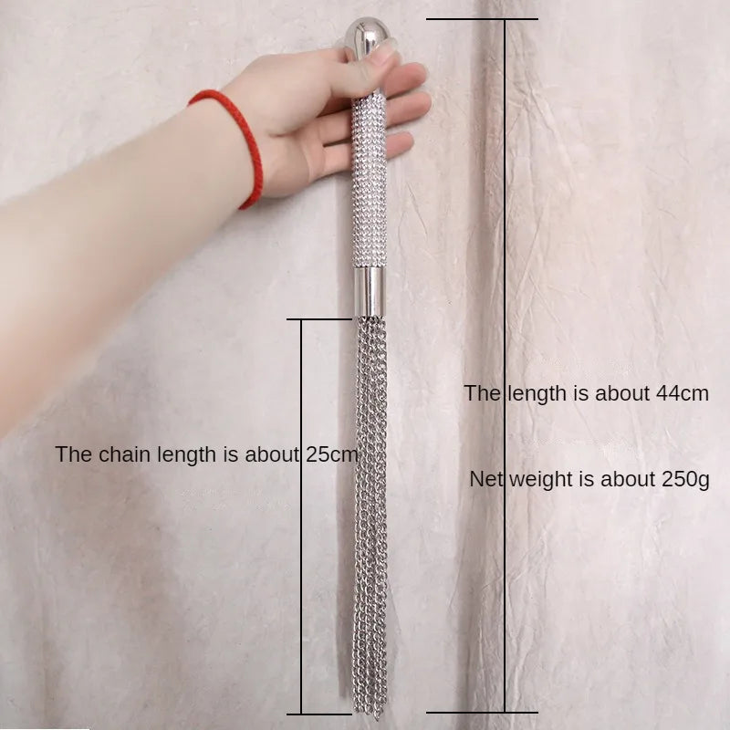 Metal Alloy Chain Tassel Short Horse Whip &ndash; Crystal Handle