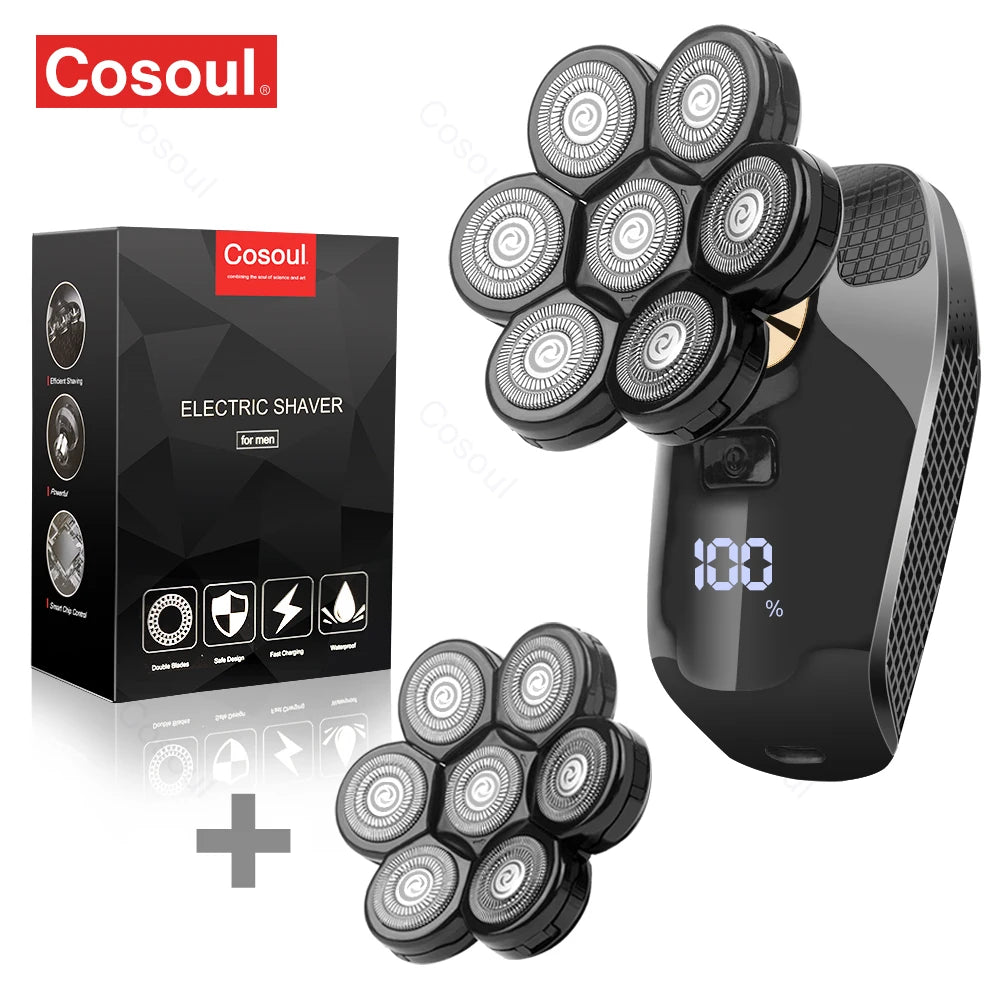 COSOUL V8 Electric Shaver for Men - Powerful 7D Rotary Head Razor Shaver add 1 Head