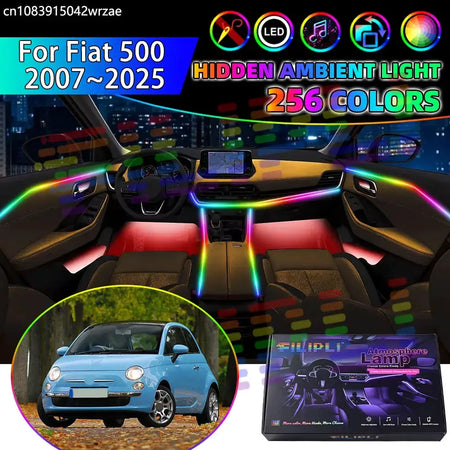 For Fiat 500 2007~2025 312 2008 2009 2010 RGB Car Interior Ambient Lights Strips Breathing Lighting Kit App Control LED strips by InterCyprus Trading Ltd
