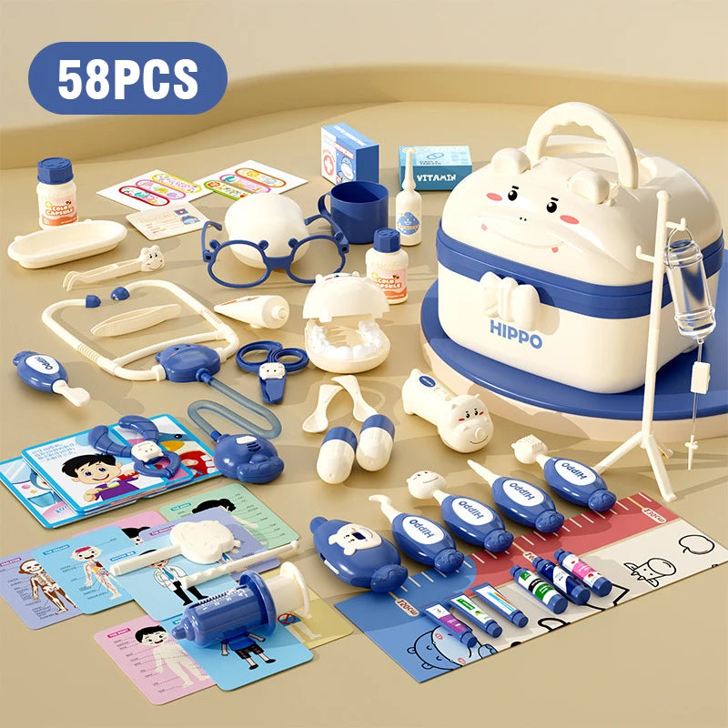 Child Doctor Kit Pretend Play Set - Storage Box Included 58PCS blue