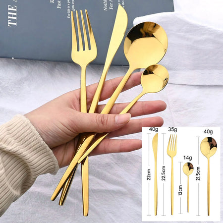 KNGZI 24Pcs Black Handle Golden Cutlery Set &ndash; Elegant Stainless Steel Flatware for Any Occasion