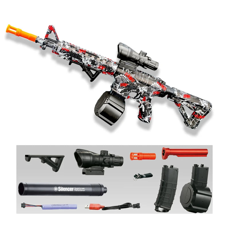 M416 Electric Gel Ball Blaster Toy Gun for Kids &amp; Adults | Outdoor Fun Black Red