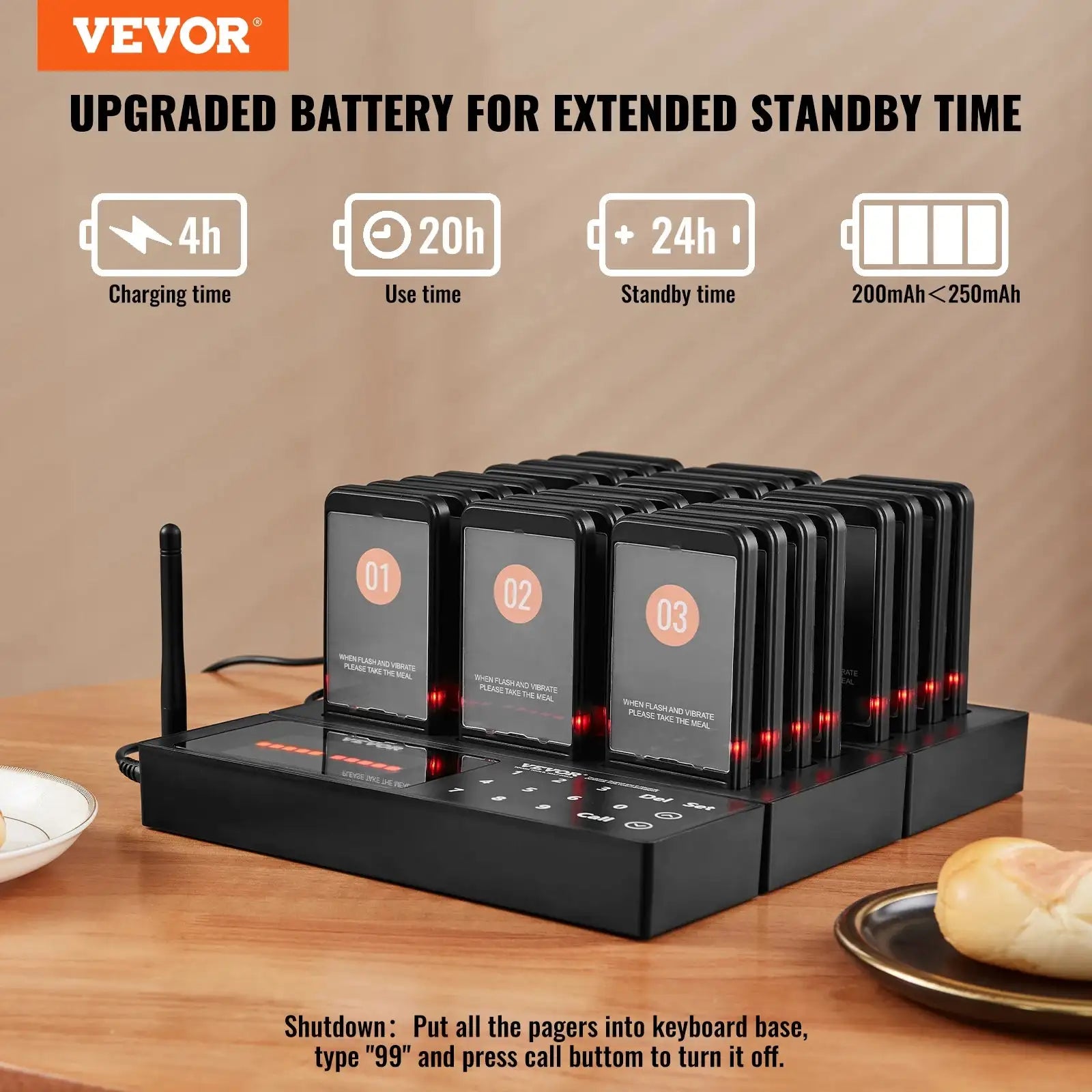 VEVOR 24 Buzzers Restaurant Pager System Touch Panel Wireless Calling ...