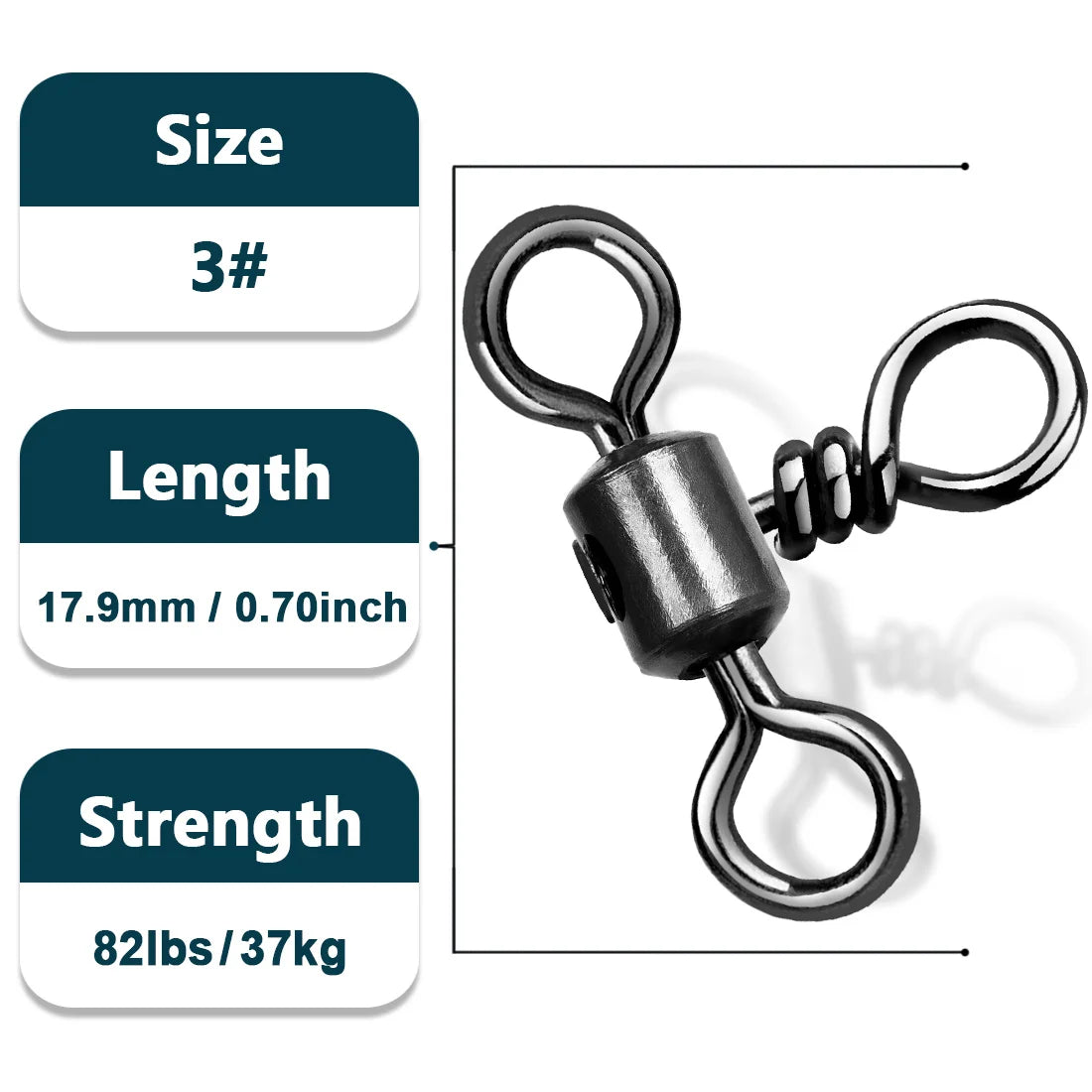 Triple Swivel Stainless Brass 3 Way Fishing Line Connectors - 25~100Pcs | 9KM DWLIFE Size 3  17.9mm 37kg / 50 Pcs