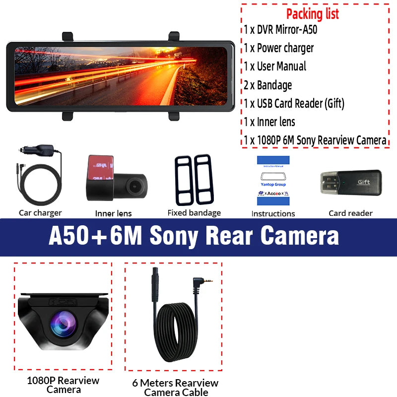 Dashcam Aceeo 2K GPS 11.2 Mirror &ndash; Night Vision 3 Camera A50-6M RC / 128G
