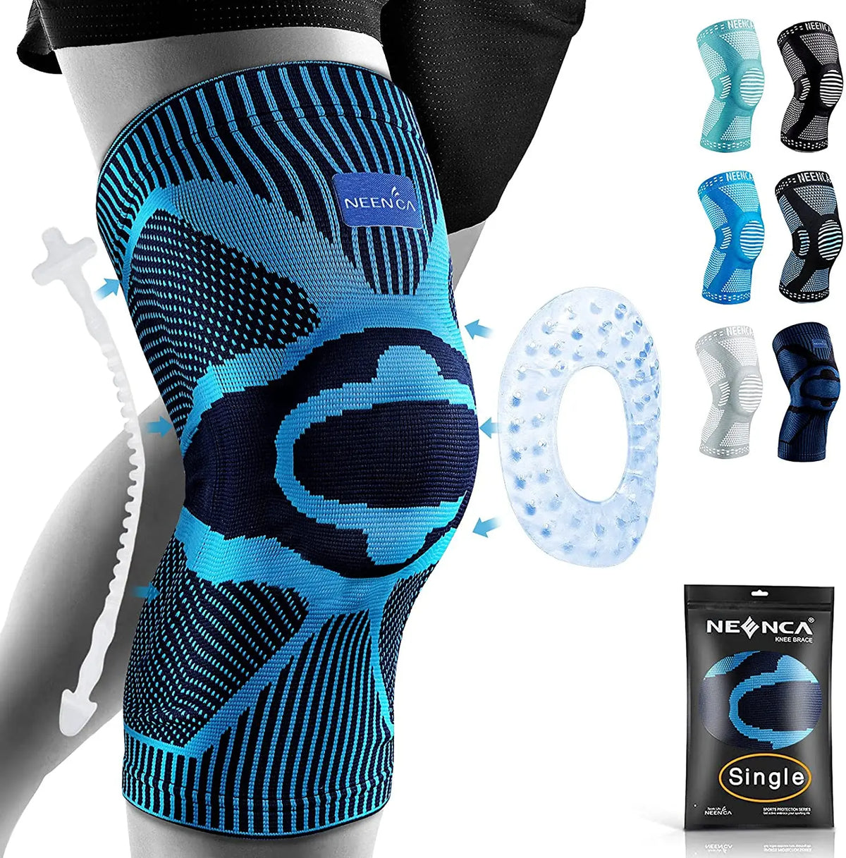 NEENCA Knee Brace Support with Side Stabilizers Patella Gel Knee Compression Sleeve for Knee Pain Meniscus Tear Injury Recovery Blue / XL