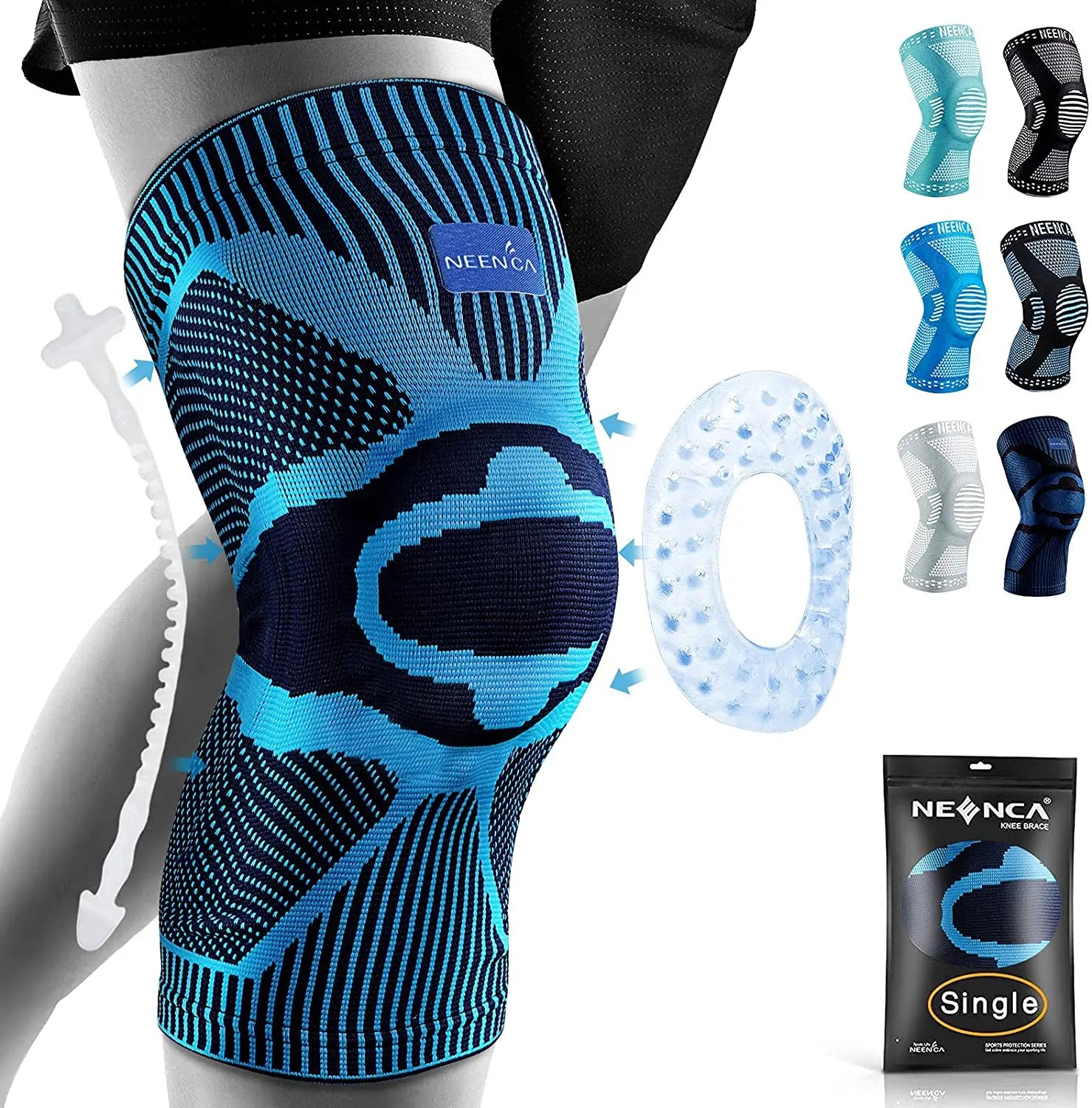 NEENCA Knee Brace Support with Side Stabilizers Patella Gel Knee Compression Sleeve for Knee Pain Meniscus Tear Injury Recovery Blue / XL