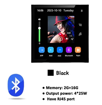 Smart Home Bluetooth Touch Wall Amplifier with Android 10 and Mini Screen 4-Black