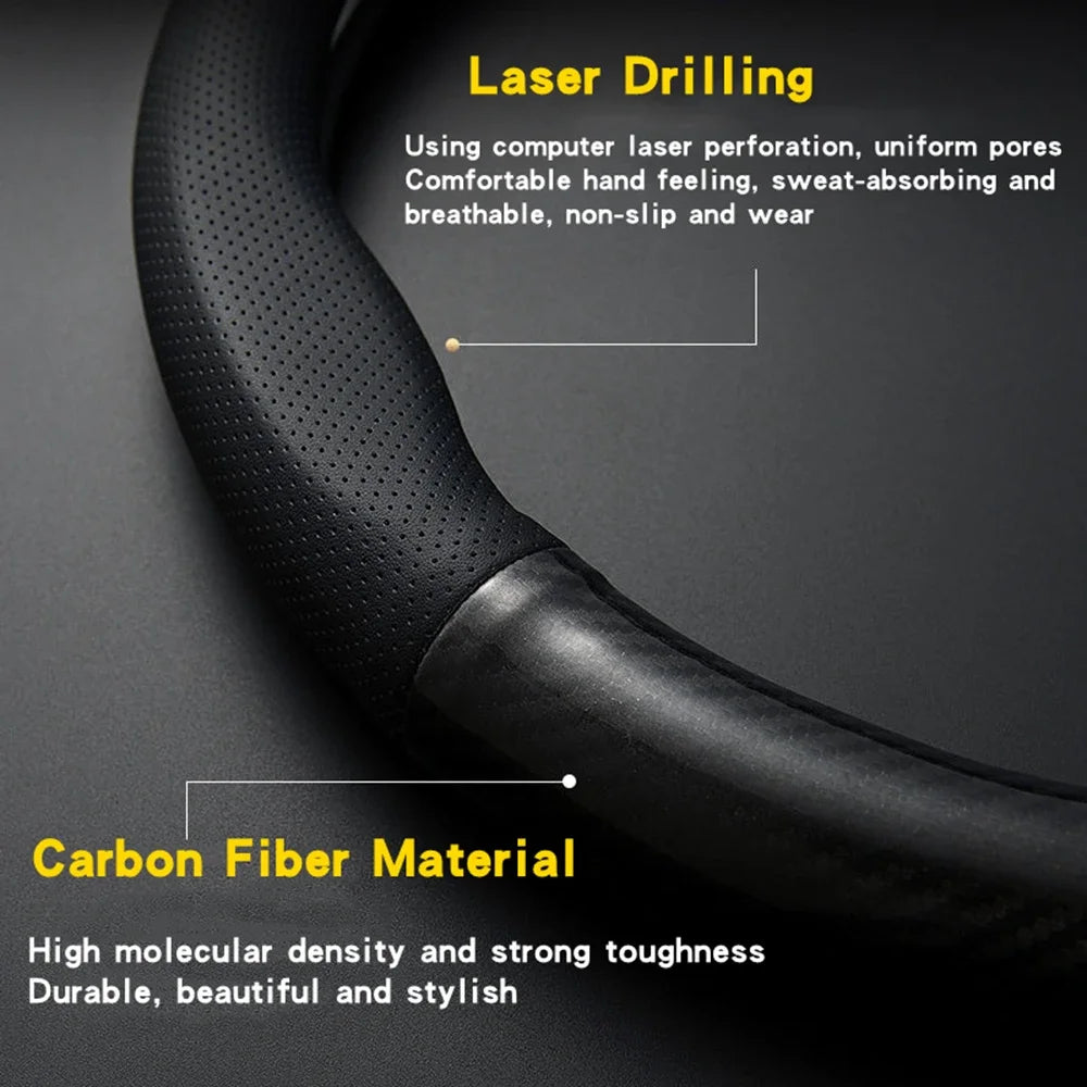 Universal Steering Wheel Cover &ndash; Premium Carbon Fiber Look