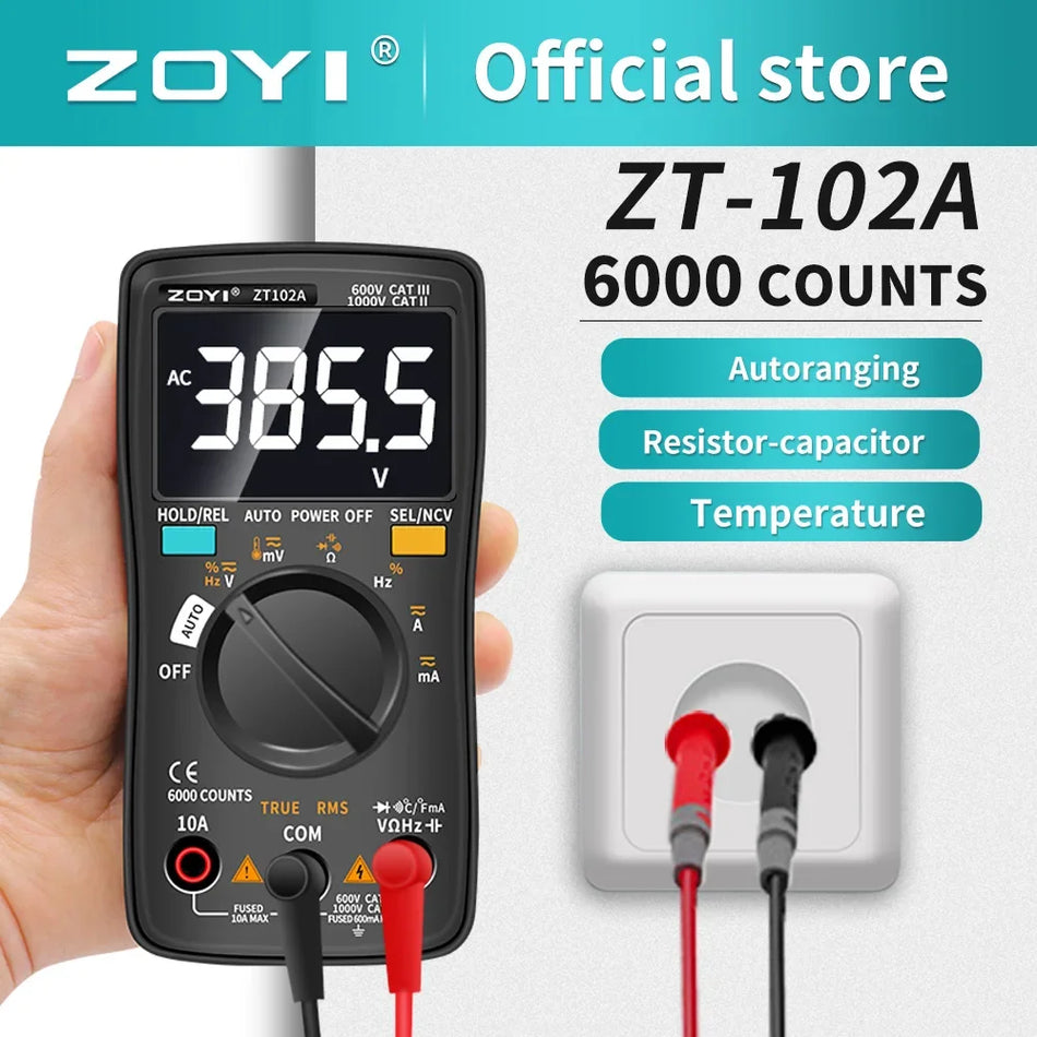 ZOYI 102A Digital Multimeter 6000 Räkningar med Transistor Tester, Automatisk Område