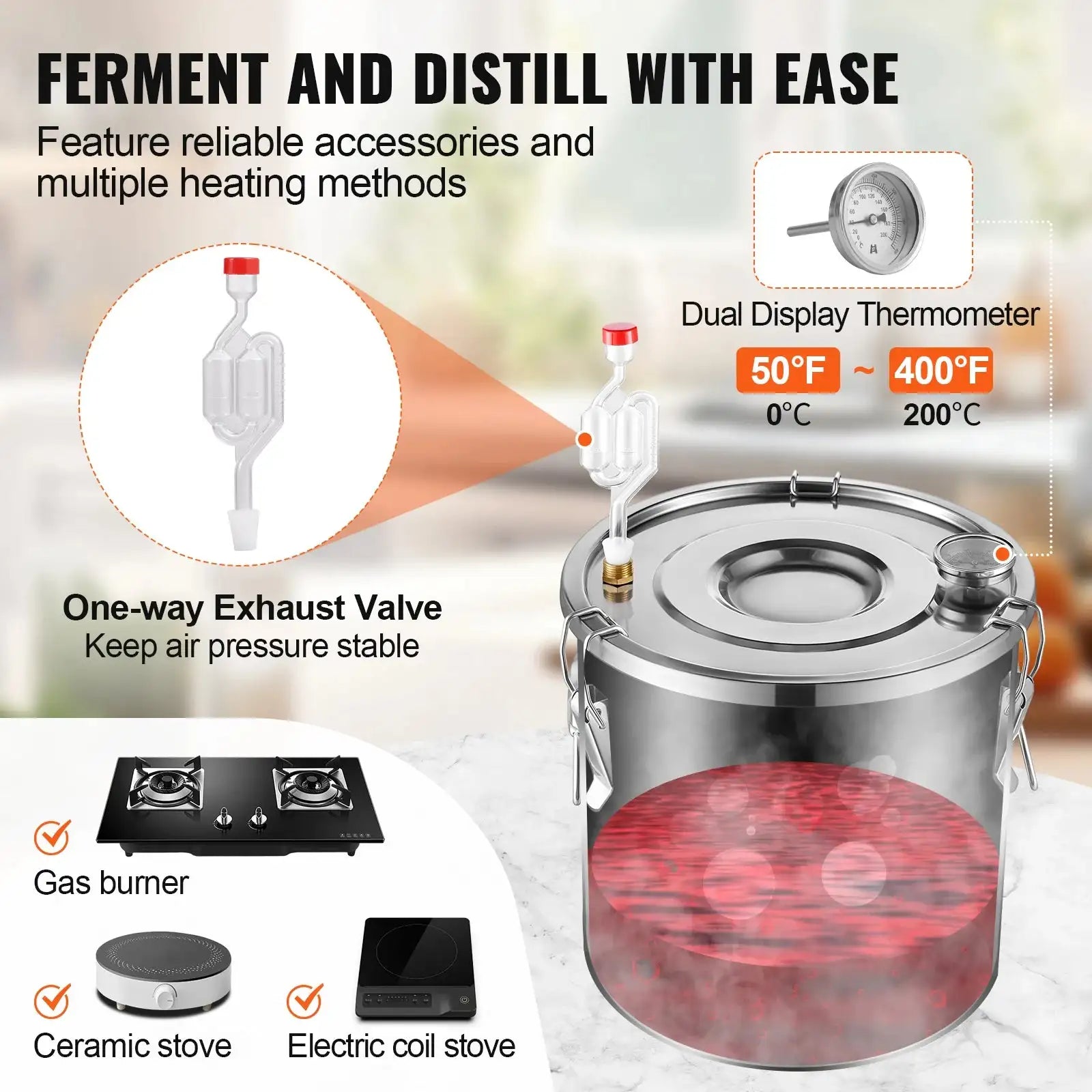 Stainless Steel Alcohol Distiller Kit Dual Condenser