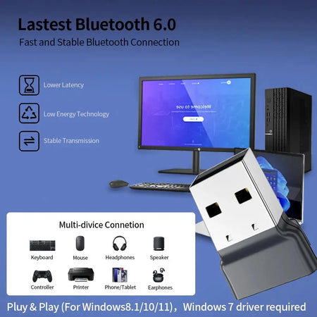 KEBIDUMEI USB Bluetooth 6.0 Adapter Bluetooth Dongle 5.3 Adapter for PC BT Receiver&Transmitter for Bluetooth Keyboard/Mouse by InterCyprus Trading Ltd