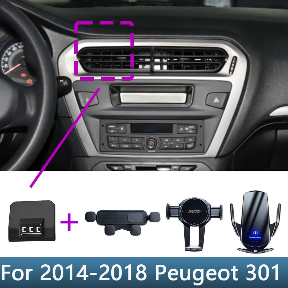 Peugeot 301 Biltelefonhållare Trådlös Laddningsbas Ställning