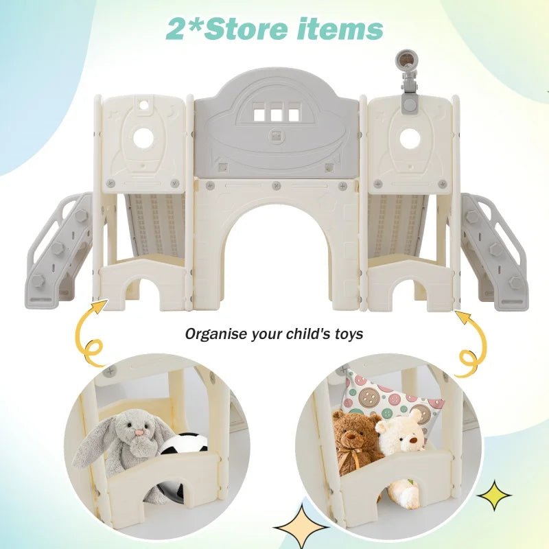 8 In 1 Lasten Leikkipaikkasarja Kaksoisliukumäillä ja Koripallokorilla