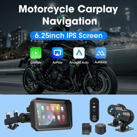 Srnubi 6.25 Inch Moto DVR GPS Motorcycle Navigator &ndash; Wireless CarPlay and Android Auto Support