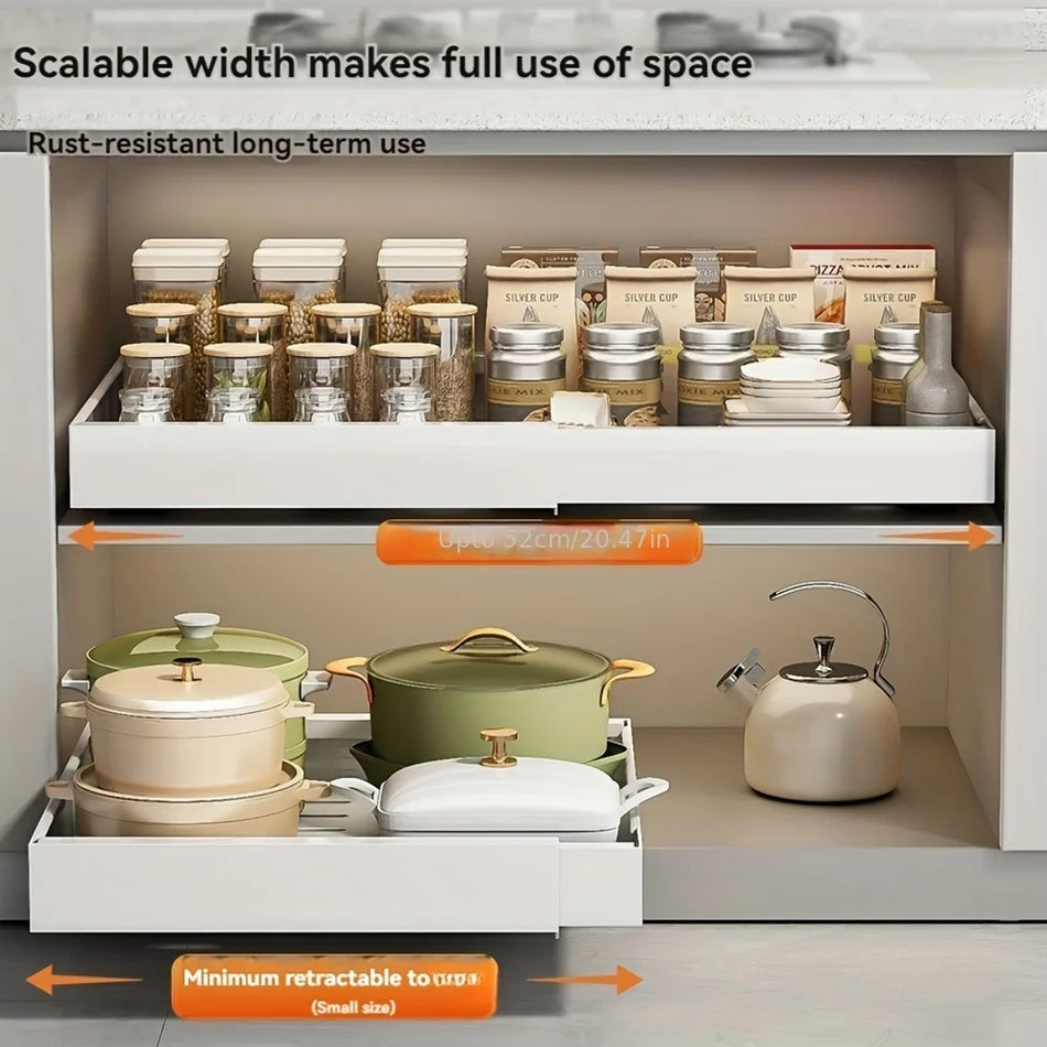 Expandable Kitchen Rack with Strong Adhesive Strips, No Drill, White and Black