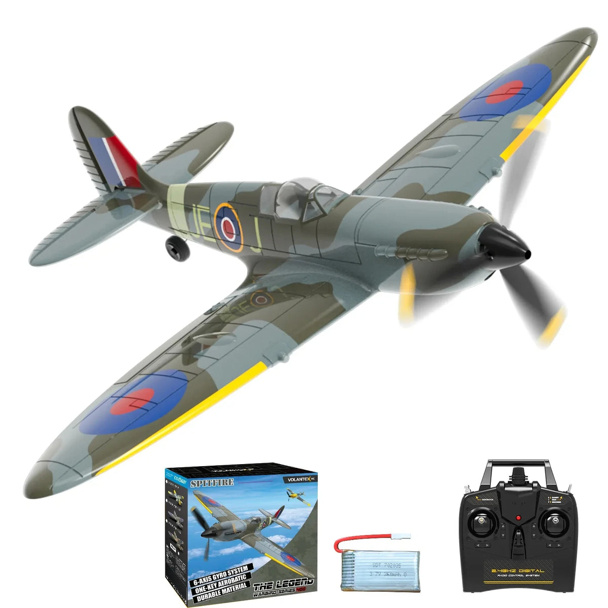 Volantex Spitfire RC Fighter Plane - 400mm, 4CH, One-Key Aerobatic, RTF 1 Battery / CHINA