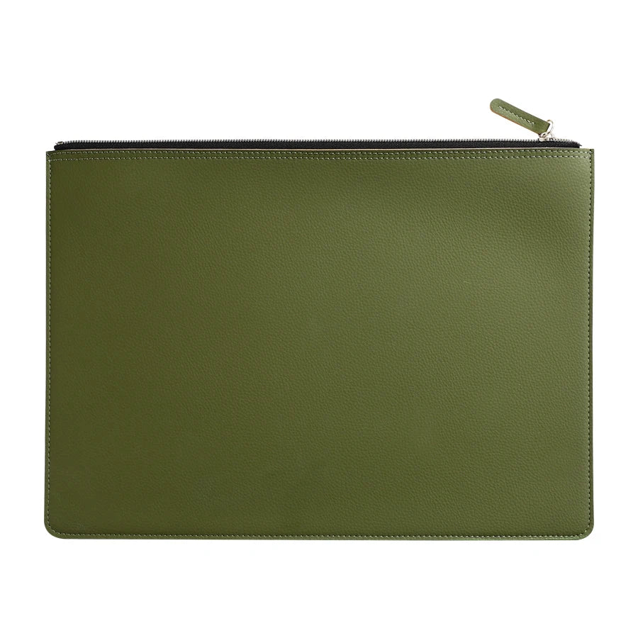 Premium Leather A4 Document Organizer &amp; Business Portfolio with Zipper Haze Green