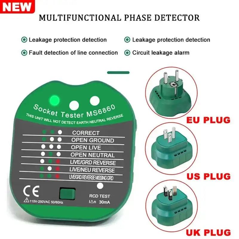 Socket Tester Pro Voltage RCD 30mA Ground Polarity UK EU