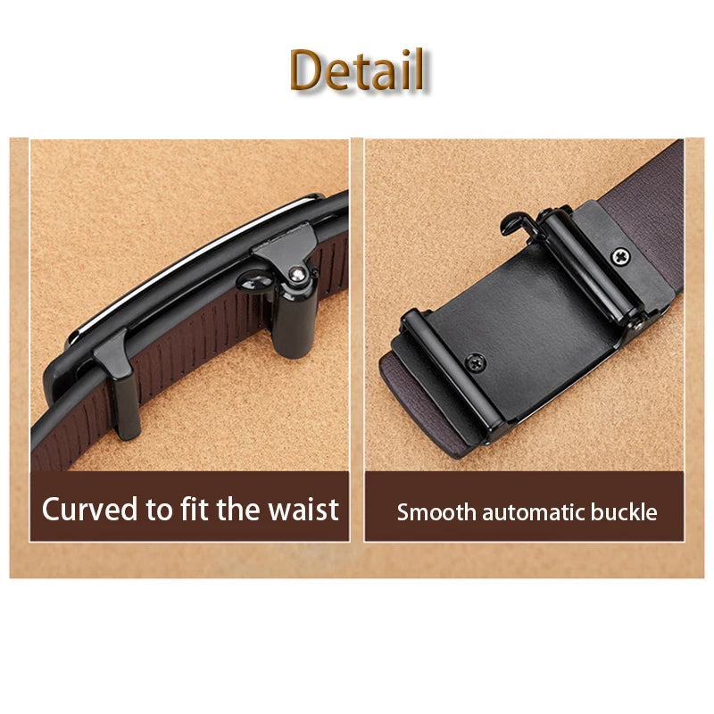 OYIFAN Men's Genuine Leather Automatic Buckle Ratchet Belt