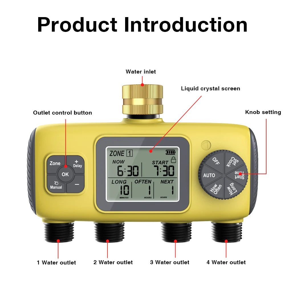 3/4 Automatic Water Timer &ndash; Four Outlet IPX5 Waterproof