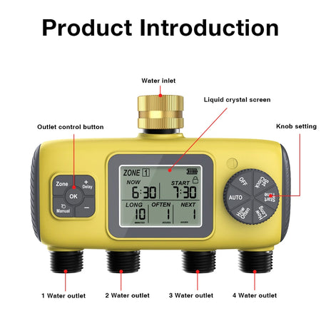 3/4 Automatic Water Timer &ndash; Four Outlet IPX5 Waterproof