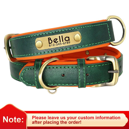Personalised Leather ID Collar with Free Engraving for Dogs green / XL