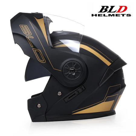 BLD Personalised Modular Full Face Motorcycle Helmet for Men and Women Gold Black / M