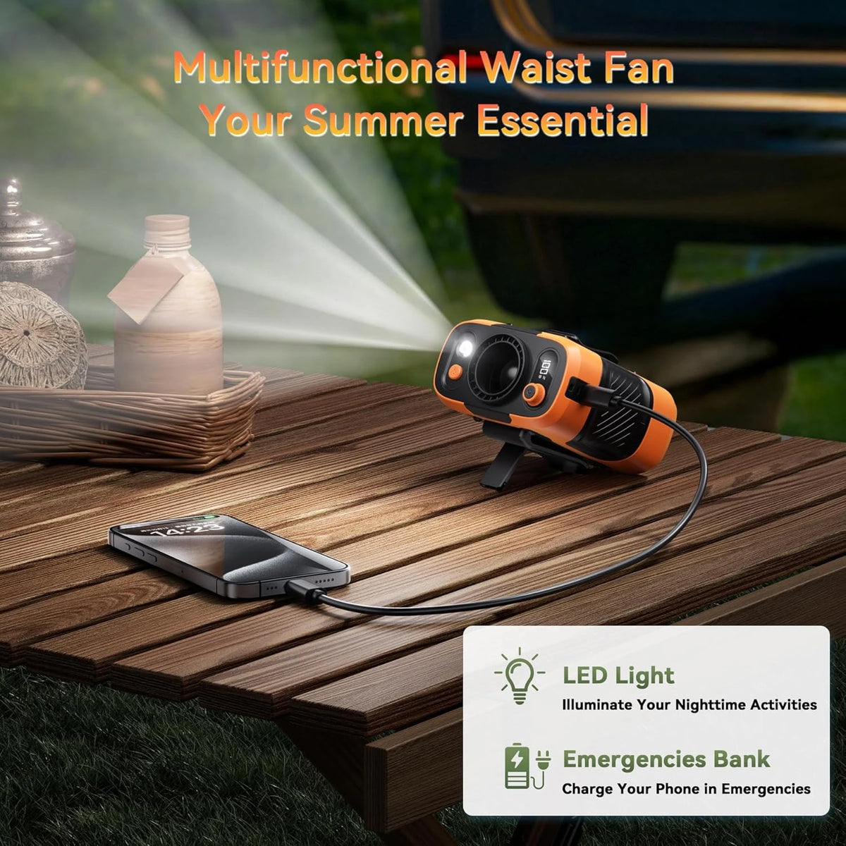 Waist Fan Clip On Rechargeable Hands Free &ndash; Lightweight