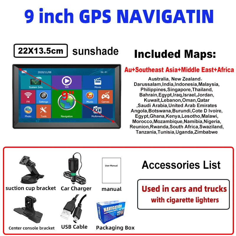 WEEKJOOY 9 Inch GPS Navigation &ndash; Free Update for Europe and North America AU Asia Africa / CN / 9 inch GPS