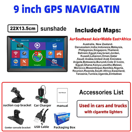 WEEKJOOY 9 Inch GPS Navigation &ndash; Free Update for Europe and North America AU Asia Africa / CN / 9 inch GPS